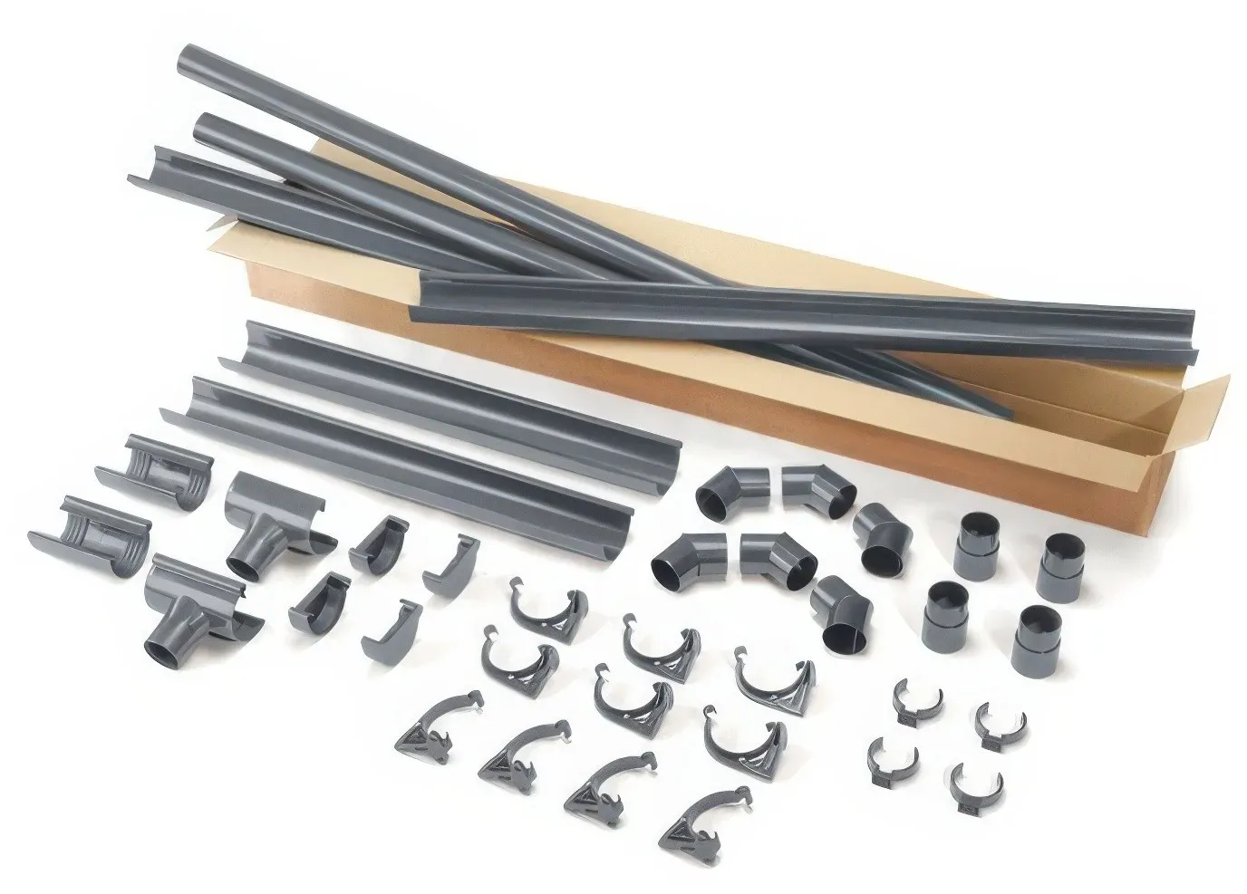 Inefa Dachrinnenset Grau - 4000 / 5000 / 6000 mm – langlebige Kunststoffrinne für Dachflächen bis 50 qm – ideales Entwässerungssystem