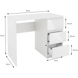 ML-Design Schreibtisch mit 3 Schubladen 90x76x50 cm Weiß Arbeitstisch