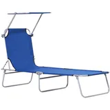 Outsunny Sonnenliege Klappbar Gartenliege mit Dach bis 120 kg Belastbar Blau