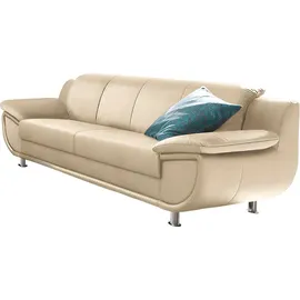 TRENDMANUFAKTUR 3-Sitzer "Rondo, Breite 207 cm, breite Armlehnen, Füße chromfarben", beige, B:207cm H:85cm T:94cm, Microfaser PRIMABELLE (100% Polyester);Kunstleder SOFTLUX;Struktur (54% Polyacryl, 46% Polyester);NaturLEDER (echtes Rindsleder ) in Sitz und Rücken, Korpus