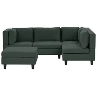 BELIANI 4-Sitzer Ecksofa Linksseitig Dunkelgrün Stoffbezug mit Ottomane Kissen Schwarze Beine Modular Modern Modulsofa Wohnlandschaft Wohnzimmer - Grün/Schwarz