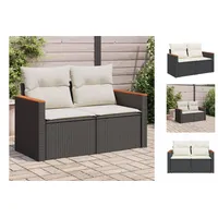 vidaXL Gartensofa mit Kissen 2-Sitzer Schwarz Poly Rattan