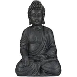 Relaxdays Buddha Figur sitzend, 40 cm hoch, Feng Shui Deko, wetterfest & frostsicher, große Garten Dekofigur, dunkelgrau