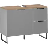 Stella Trading Waschbeckenunterschrank DENVER Grau, Eiche Metall, 1 Fächer, 2 Schubladen, 80x60x35 cm Fsc, stehend, Badezimmer, Badezimmerschränke, Waschbeckenunterschränke