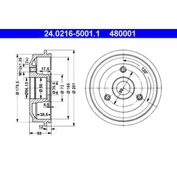 ATE 24.0216-5001.1 Bremstrommel