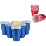 Relaxdays Bierpong Becher Set, mit Bällen, Weiß,Blau,Rot