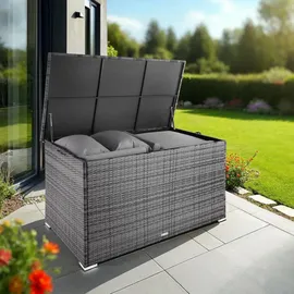 Tectake tectake® Auflagenbox, mit Aluminiumgestell und Rattangeflecht, komfortable Hubautomatik, 145 x 82,5 x 79,5 cm