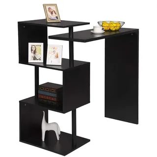 Woltu Bartisch Stehtisch Bistrotisch Bartheke Tresentisch, mit 3 Ablageflächen, aus Metall, MDF, 134x112x38cm(BxHxT), Schwarz