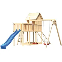 Karibu Akubi Stelzenhaus Frieda mit Wellenrutsche, Doppelschaukelanbau, Anbauplattform und