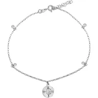 VIVANCE Fußkette "925/- Sterling Silber rhodiniert Windrose", weiß, Fußketten, Damen, 23+2cm, Silber 925 (Sterlingsilber), glänzend