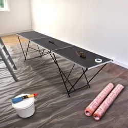 Tapeziertisch, klappbar, 1-teilig, Alu, 300 x 60 x 77 cm, Zentimeter-Skala bis 290 cm, multifunktionaler, klappbar, bis 30 kg belastbar, Raburg Stan