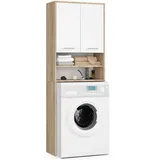 akord furniture factory Akord Waschmaschinenschrank Sonoma Eiche, Weiß, Nachbildung, Holz Optik, 4 Fächer, Rechteckig,Rechteckig, 64x180x30 cm, Waschküche, Waschmaschinenschrank
