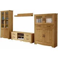OTTO home Wohnwand OTTO HOME "Trinidad", beige (natur, geölt), Kastenmöbel-Sets, Holz Wohnwände Wohnwand, Set aus 1 Vitrine, 1 Lowboard, 1 Highboard, 1 Wandboard