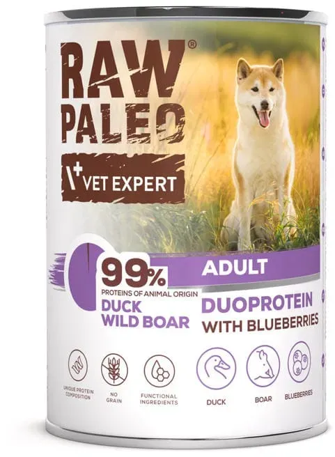 RAW PALEO Duck&Boar Adult 400g Nassfutter für Hunde Duoprotein Ente & Wildschwein
