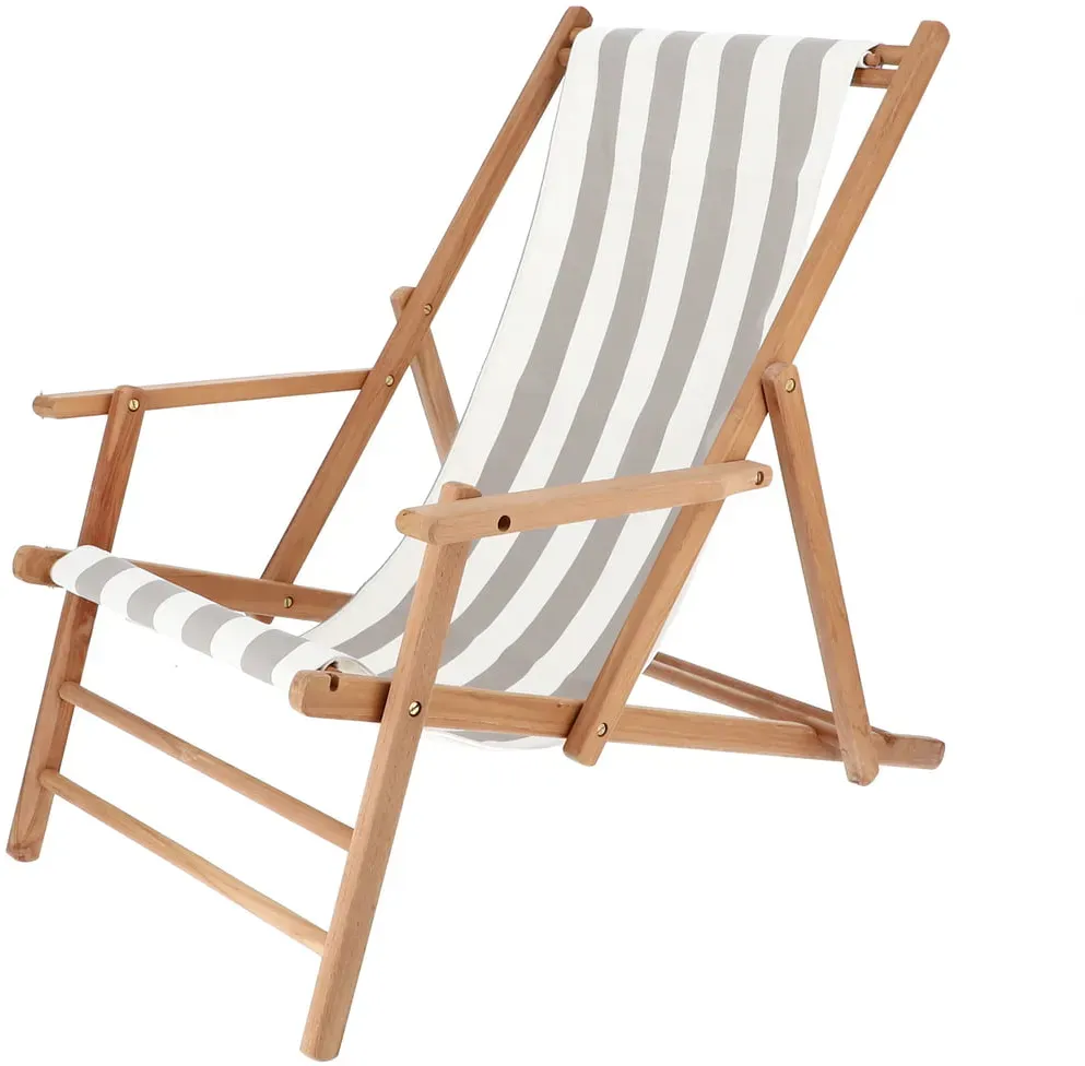 Jan Kurtz - Maxx Deckchair Teakholz, Bezug Designers Guild Streifen hellgrau