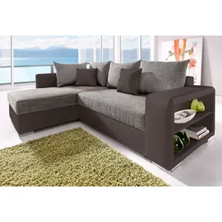 Ecksofa COLLECTION AB "John L-Form", braun (braun, cappuccino), B:226cm H:80cm T:160cm, Sofas, Regalarmlehne,Bettfunktion,Bettkasten,Ottomane beiseitig montierbar