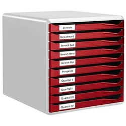 LEITZ Schubladenbox Formular-Set  bordeaux 52810028, DIN A4 mit 10 Schubladen