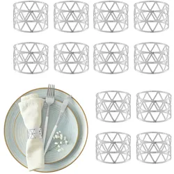 Relaxdays Serviettenringe, 12er Set, geometrisch, HxD: 3x4,5 cm, Serviettenhalter, Papier- und Stoffservietten, silber