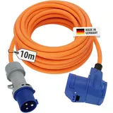 Brennenstuhl Camping CEE-Verlängerungskabel mit CEE-Stecker und Winkelkupplung inkl. Schutzkontakt-Kombisteckdose mit LED Spannungsanzeige (10m, orange