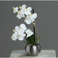 Kunstorchidee 30cm im Keramiktopf, Silber künstliche Orchidee Kunstpflanze Phalaenopsis, mucPlants weiß