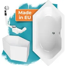 Calmwaters Calmwaters® Sechseck Badewanne Komplettset 190x90 cm Wannenträger & Ablaufgarnitur, 99000014