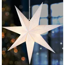 Brubaker 60 cm Papier Weihnachtsstern zum Aufhängen - Fenster Adventsstern - 3D Papierstern mit E14 Fassung - Hängende Weihnachtsdeko Leuchtstern mit 3,5 m Kabel - Weiß
