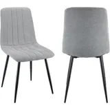 JIJIAN 2er Set Esszimmerstühle, Gepolsterte Stühle mit Leinenstoff und Schwarzen Metallbeinen, Streifendesign, Esszimmerstühle für Esszimmer Wohnzimmer Küche, Grau