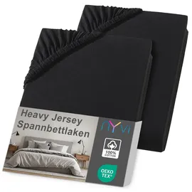 nyvi Spannbettlaken Jersey 140 x 200 - 160 x 200 cm schwarz 2 St.