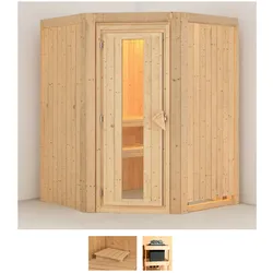 Sauna KARIBU "Larin", beige (naturbelassen), ohne Ofen, (ohne Ofen), Saunen, ohne Ofen