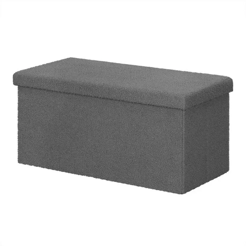 eSituro Faltbare Sitzbank mit Deckel, Sitz, Fußablage, Aufbewahrungstruhe, gepolstert mit Plüschfleece, 80 l, Tragkraft 300 kg, 76 x 37 x 38 cm, Dunkelgrau