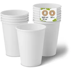 BIOZOYG 50 Stück kompostierbare Einwegbecher 300ml / 12oz Pappbecher, Trinkbecher, Wegwerfbecher, Getränkebecher, einwandig, weiß, kompostierbar