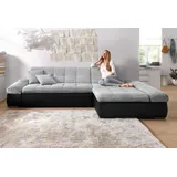 DOMO collection DOMO Polstermöbel Ecksofa 300x172cm mit Récamiere rechts Microfaser Struktur silber (schwarz,