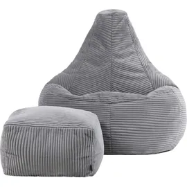 I.C.O.N. icon Sitzsack mit Hocker Grau, Cord, Groß, Sitzsäcke Für Das Wohnzimmer, Schlafzimmer, Sitzsack-Sessel Für Erwachsene - Herges... - Grau