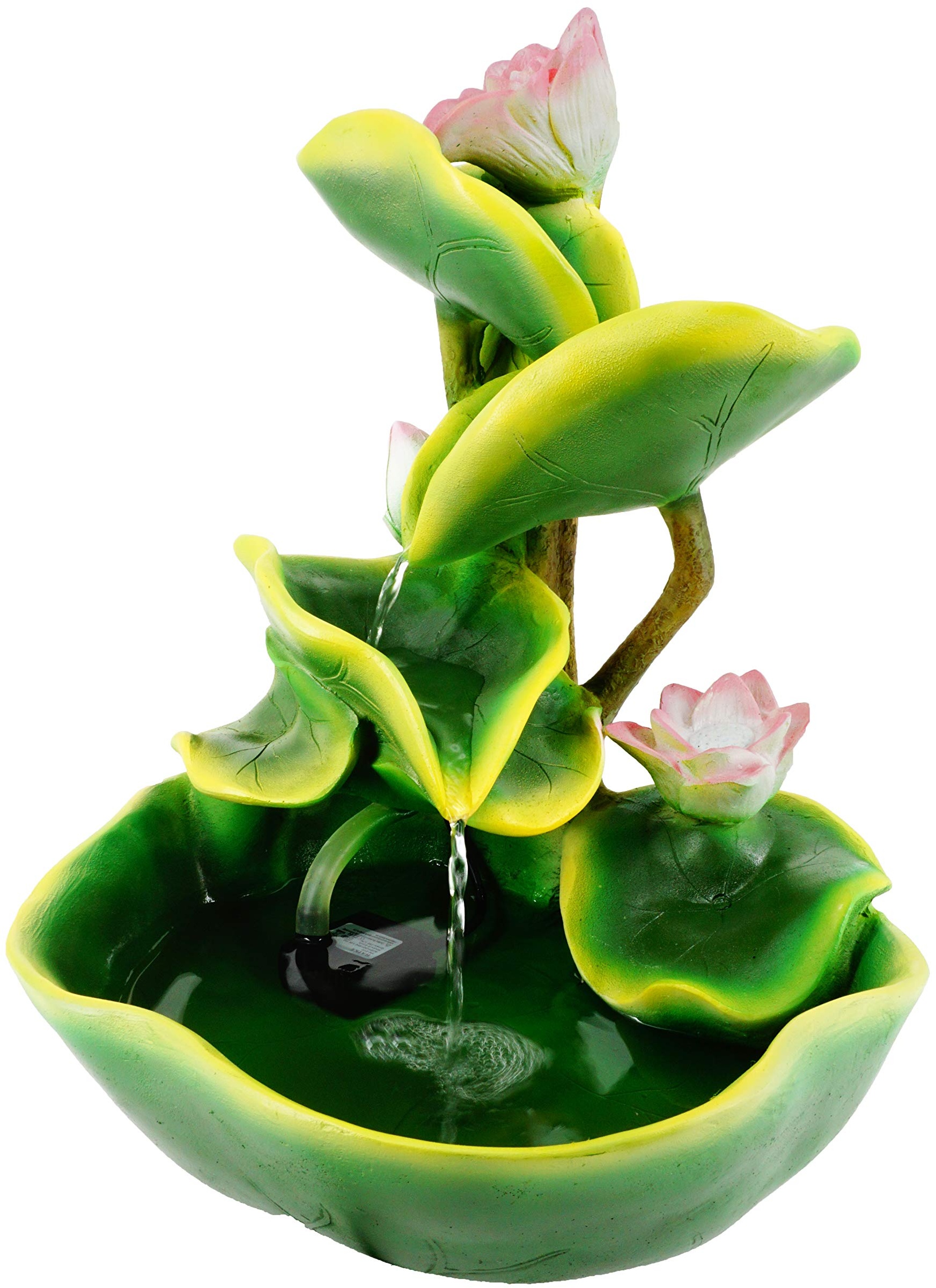 ABC Home Living Seerosen dekorativ wirkt beruhigend Luftbefeuchter, Polyresin, Zimmerbrunnen Wasserlilien, ca. 26 cm T x 27 cm B x 34 cm H