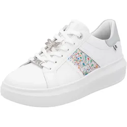 Plateausneaker RIEKER EVOLUTION, Damen, Gr. 37, weiß multi, schmucklibelle, Leder, kontrastfarbene Details, casual, Schuhe, mit stylischen Metallic-Details, Freizeitschuh, Halbschuh, Schnürschuh