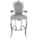 Casa Padrino Barock Hochstuhl Barstuhl Grau / Silber - Bar Hocker Stuhl Möbel