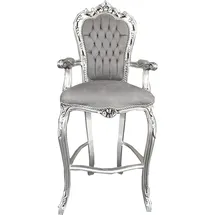 Casa Padrino Barock Hochstuhl Barstuhl Grau / Silber - Bar Hocker Stuhl Möbel