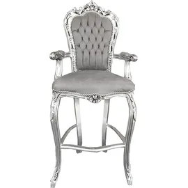 Casa Padrino Barock Hochstuhl Barstuhl Grau / Silber - Bar Hocker Stuhl Möbel
