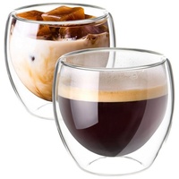 Impolio Latte-Macchiato-Glas Classic doppelwandige Espresso Gläser 2er SET 80 ml Thermogläser, Glas weiß