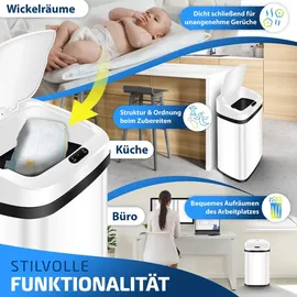 Kesser KESSER® Sensor Mülleimer Küche Automatik mit Bewegungssensor Abfalleimer | Soft-Close-Deckel Müllbehälter mit Touch-Bedienfeld & Sensor LCD-Display Edelstahl inkl. Müllsackhalter