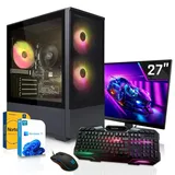 SYSTEMTREFF Gaming Komplett PC - Core i5-12400F - AMD Radeon RX 9060 8GB GDDR6 - 16GB DDR4 - 512GB NVMe - 27 Zoll TFT - Windows 11 Pro - Desktop - Schwarz