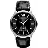 Emporio Armani Herrenuhr AR9100 quarz, schwarzes Zifferblatt, Lederarmband