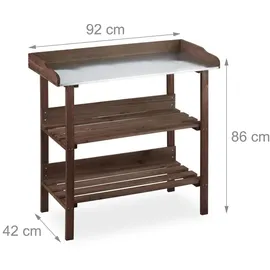 Relaxdays Pflanztisch, Holz, Dunkelbraun,Silber