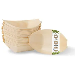 BIOZOYG 1000 Stück Snackschalen Einwegschalen Holzschiffchen 110mm, biologisch abbaubar, für Fingerfood, Schalen aus nachhaltiger Forstwirtschaft