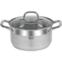 Kochtopf RESTO KITCHENWARE "Libra, Topf energiesparend und spülmaschinenfest", silber (silberfarben), H:12cm L:31,5cm Ø:22cm, Töpfe, Kochtopf Fleischtopf, mit hitzebeständigem Glasdeckel und Griffen
