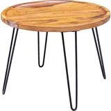 FineBuy Couchtisch Sheesham rund Ø 60 cm Wohnzimmertisch Massivholz Metallbeine