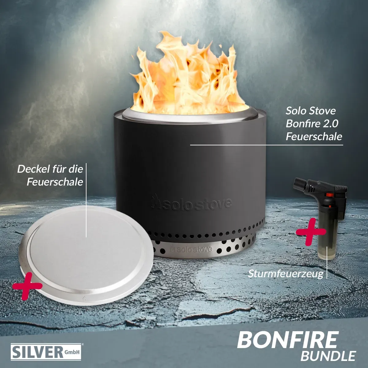Solo Stove BONFIRE 2.0 Ash Bundle inkl. Edelstahl Deckel + Standfuß + Tragetasch...