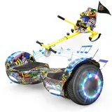 EVERCROSS TECH Balance Scooter Kart 6.5” Hoverboard mit Sitz, Leuchtende Reifen, Bluetooth-Musik, LED-Lichter, bis zu 10-15 km, Geschenke für Kinder gelb