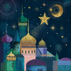 Ambiente 20 Servietten Papier 33x33cm 3-lagig - hochwertige Einweg Papierservietten orientalisch Nacht Ramadan Mond Sterne Islam Deko festlich Feier edel