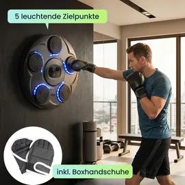 shop'n smile ideoon Fitness-Boxmaschine mit 7 Stufen & Bluetooth-Musik – Reaktions- & Koordinationstrainer, inkl. Boxhandschuhe – Für mehr Motivation